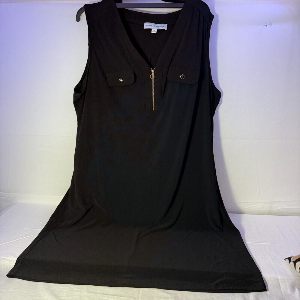 Emma & Michele Black Sleeveless Mini Dress with Gold Zipper